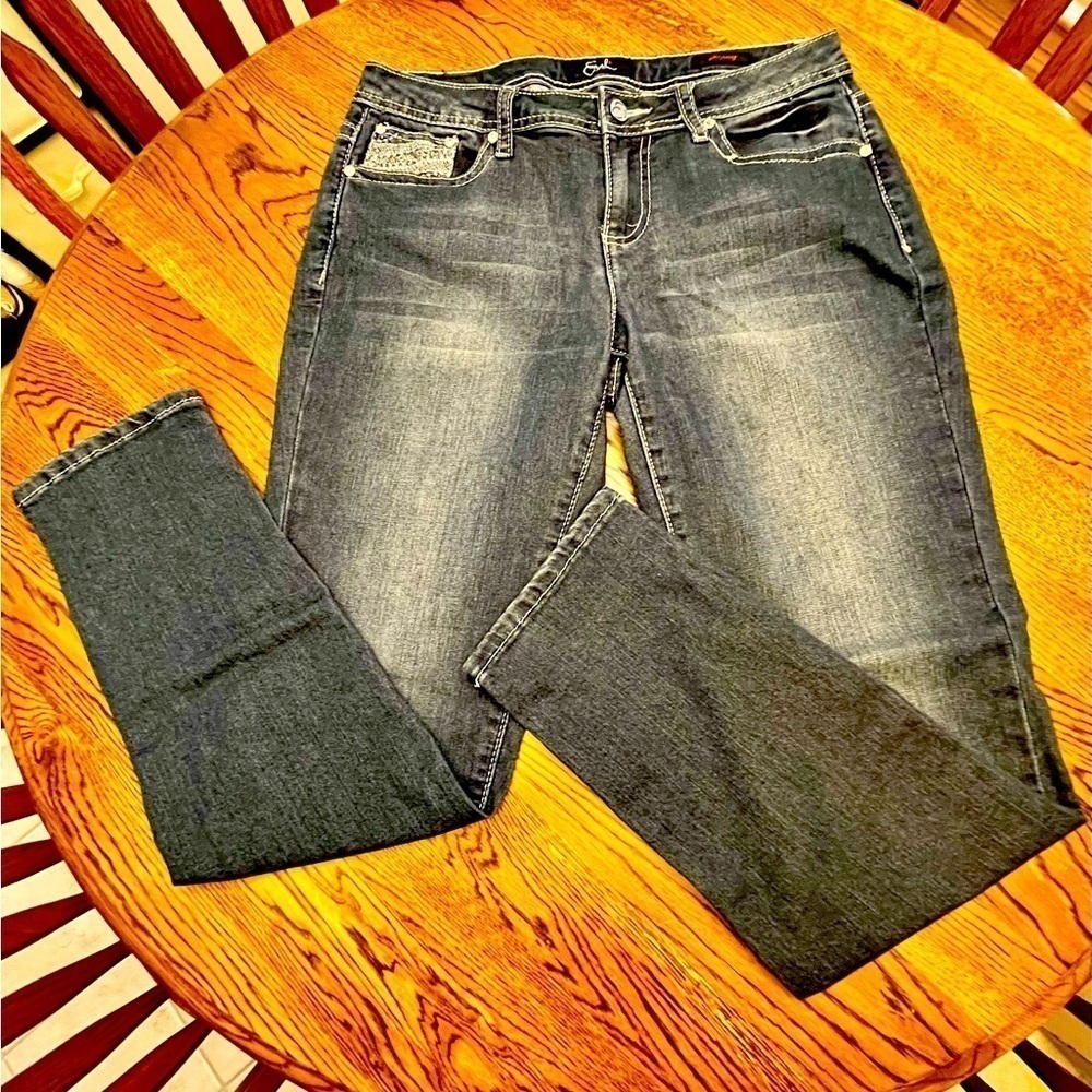 Earl Jeans 8P Rhinestone Lace Western Denim Skinny Jeans Embellished 8 Petite